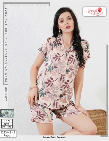 Armani Satin Bermuda Night Suit(NS) - 13223 NS - B Peach