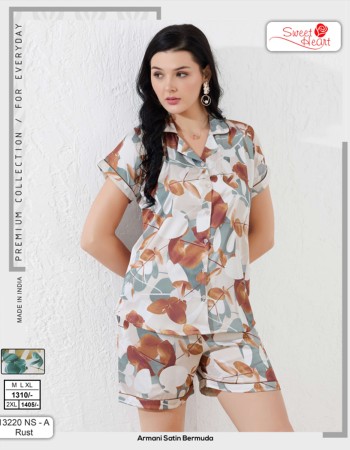 Armani Satin Bermuda Night Suit(NS) - 13220 NS - A Rust